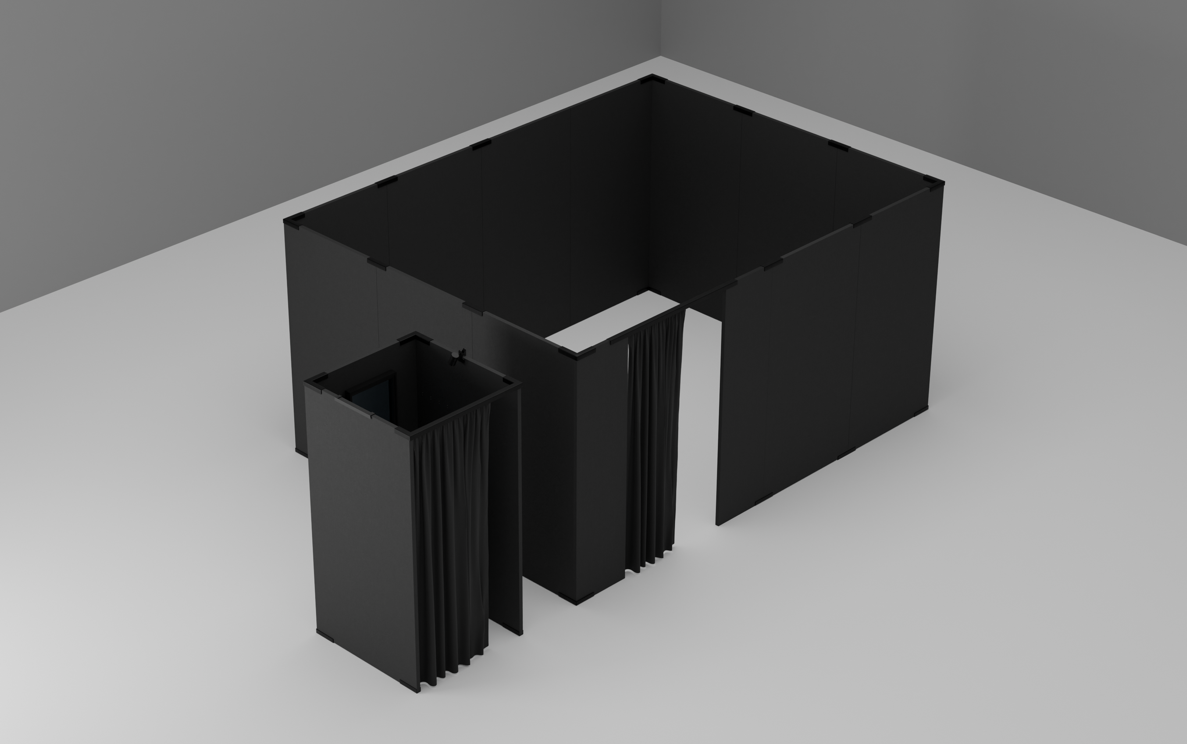 <p><strong>15</strong> panneaux 1m  <strong>2</strong> panneaux 50cm <strong>1</strong> miroir <strong>1</strong> tringle&nbsp; &nbsp; <strong>1</strong> tringle <strong>1</strong> lampe LED <strong>1</strong> porte manteaux <strong>2</strong> rideaux</p>